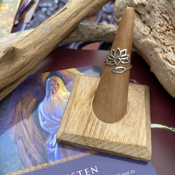 Lotus Flower Sterling Silver Wrap Around Ring - Picture 2 of 6